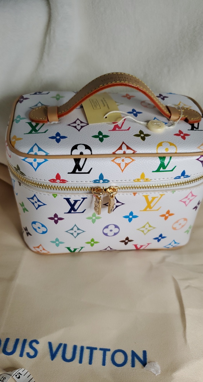 White Multicolor Monogram Vanity Case with Tan Handle